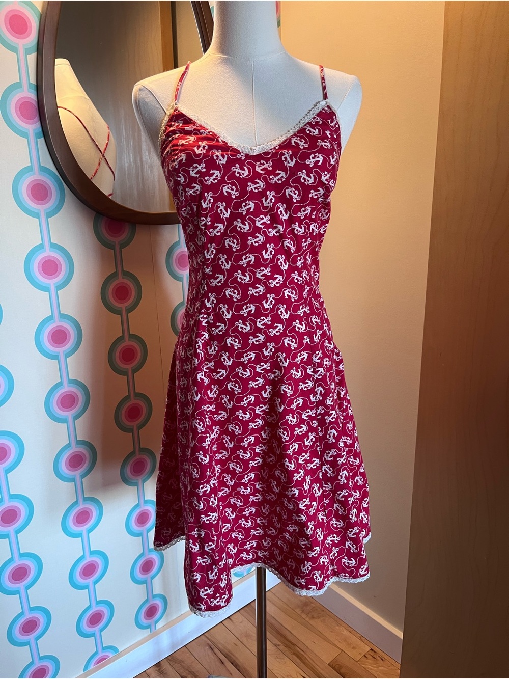 Y2K Betsey Johnson Nautical Print Red Dress